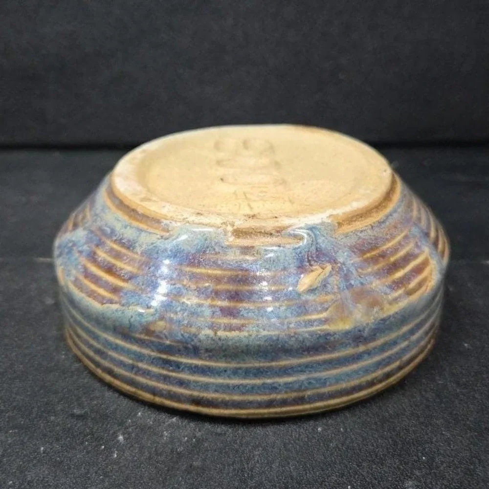 Zanesville Stoneware Blue Homespun Bowl #8004, Vintage Stoneage Modern Pottery‎
